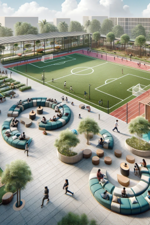 DALL·E 2023-11-22 16.17.47 - Design for outdoor areas dedicated to student self-study and sports activities at a high school in an international Islamic school, without including